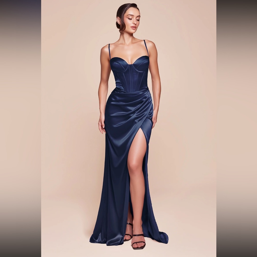 Elegant Navy Blue Satin Gown